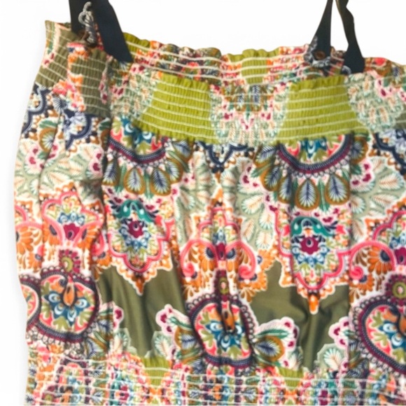 Sunny Leigh Paisley Print Green Button Strap Stretchy Boho Sundress - Size 1X - Picture 9 of 10